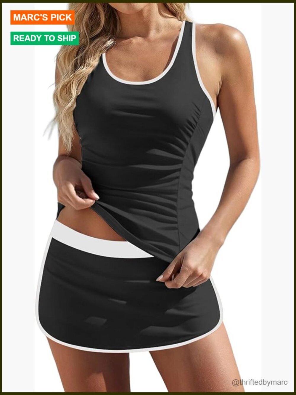 Women's Tummy Control Tankini Two Piece Bathing Suit with Skirt Athletic